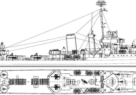 Эсминец USS DD-349 Dewey 1945 [Destroyer] - чертежи, габариты, рисунки